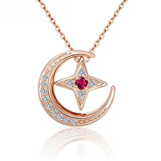 Changju jewelry 18k gold ruby diamond pendant fashionable sparkling star and moon necklace neck gift for girlfriend ten the total weight of the pendant is about 0.4g