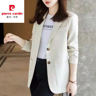 Pierre cardin blazer women's 2025 spring and autumn new korean style loose and versatile student mid-length top casual small suit for women apricot xl 131-145jin jin equals 0.5 kg