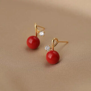 Shien outlets clearance special 18k gold zircon red bean earrings earrings light luxurious temperament high-end earrings women's accessories 320 zircon red bean earrings