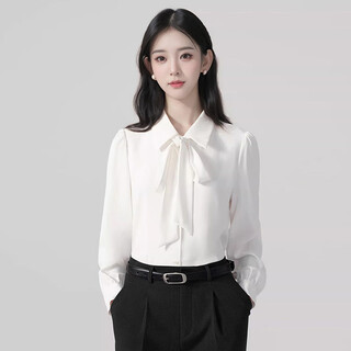 Troman 1-shirt 2-wear no-iron removable bow white shirt women's long-sleeved professional wear formal top interview shirt