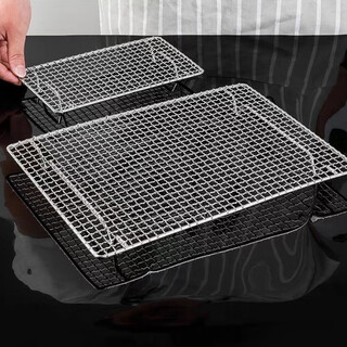 Bbq mesh 304 stainless steel rectangular with feet draining rack baking and drying mesh outdoor barbecue mesh rack 15x15cm 2 cm feet high
