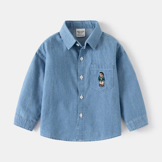 Wellkids boys' denim shirt outer wear trendy children's clothing top spring new children's long-sleeved shirt baby top light blue 120
