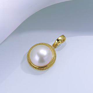 Mo qianxue natural freshwater buckle real pearl pendant for women s925 sterling silver hemp lace maple pearls 12-13mm gold hemming total size 16-17mm (free pure