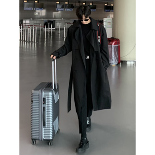 Byphytee (byphytee) men's windbreaker mid-length loose and handsome knee-high trendy casual coat 2025 spring and autumn black hong kong style coat black 2xl