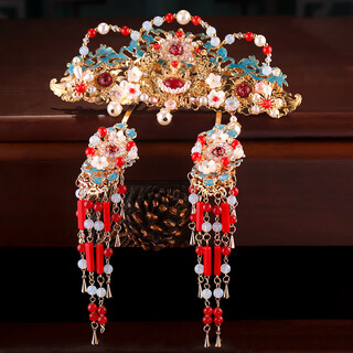 Lieruiming ancient landscape thai blue hanfu headdress accessories burnt blue tassel complete set of hairpins and flower hair accessories hairpin and crown 11#