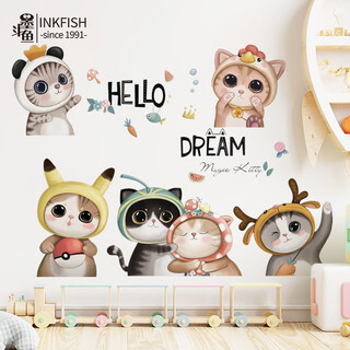 Cuttlefish wall stickers children's bedside bedroom decorative wall stickers wall door stickers wall cover ugly cat decorative wallpaper