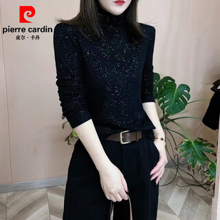 Pierre cardin double-sided german velvet bottoming shirt for women, fashionable, trendy, sequined brushed thickened shirt, autumn and winter 2026 new long-sleeved, black xl 110 to 125 jin jin is equal to 0.5 kg