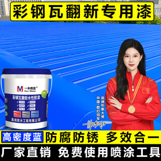 One meter micro-blue color steel tile renovation special paint anti-corrosion and anti-rust metal paint rust-free rust conversion agent waterproof coating coating bright blue 20kg package factory direct sales large quantity discount