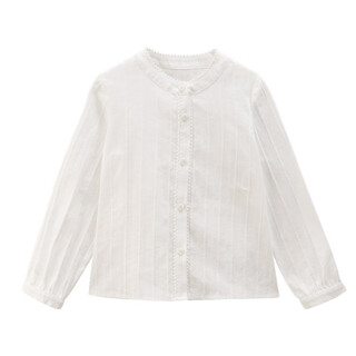 Hajihaji children's clothing spring and autumn children's long-sleeved tops skin-friendly cotton texture girls white shirt simple and high-end original white 160
