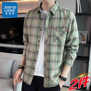 Jeanswest plaid long sleeve shirt 2025 spring and autumn new trendy men's loose casual shirt jacket thin sun protection clothes 2109 green l 110-125jin jin is equal to 0.5 kg
