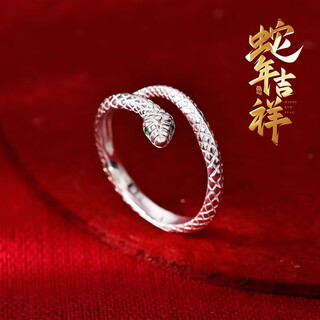Bjyls 999 solid silver ring for women, non-fading, versatile niche, snake-shaped sterling silver open tail ring, men's ring, zodiac year gift, 999 silver snake-shaped ring