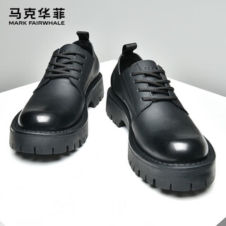 Mark huafei leather shoes men's casual thick-soled derby men's shoes business big-toe shoes men's heightening men's martin shoes pure black 39