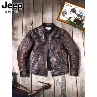 Jeep spirit horsehide motorcycle leather jacket washed and aged tom hardy classic stand collar retro men's leather jacket men's coat men horsehide heavy color rubbing m