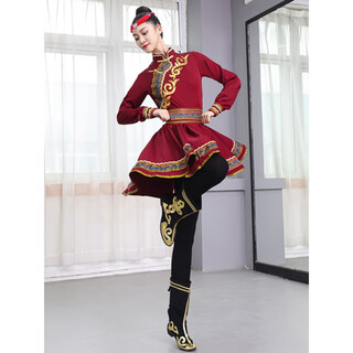 Fanqi mongolian costume women's performance clothing mongolian robe dance minority female adult stage performance test a wine red + belt xl headwear