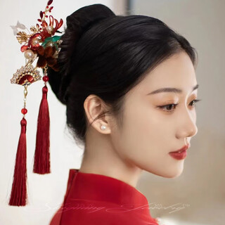 Znmw red velvet flower tassel new chinese style xiuhe headdress bride ethnic style shake hanfu wedding dress cheongsam hair accessories velvet flower hairpin set