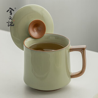 Xiyuanji guanyao ceramic tea cup personal office tea cup with cover mug high-end ceramic cup beige guanyao song water cup-simple pack 350ml