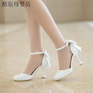 Ye yu, a primary school student, hosted a very tall stiletto high-heeled shoe for middle-aged and older children, birthday dress shoes, girls model catwalk performance shoes, white wear-resistant upgraded model 9cm heel 32 / suitable for feet length 21cm