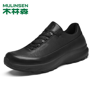 Mulinsen men's toe-layer cowhide casual sports shoes for men, lightweight and versatile genuine leather men's leather shoes, outdoor hiking and travel shoes, black 41