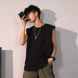 Chaosheng vest men's pure cotton trend ins hong kong style basketball sports fitness vest youth sleeveless top men's t-shirt outer wear black 2xl (weight 150-170jin jin equals 0.5 kg, height 180-185)