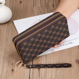 Kuqi kangaroo high-end brand women's long wallet 2025 new european and american fashion print large capacity double zipper clutch 203 coffee