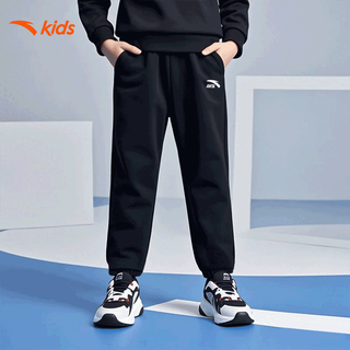 安踏儿童裤子针织加绒加厚2025秋冬季新款男中大童女孩青少年宽松运动 黑色【升级炫干】 初秋热销 165 cm