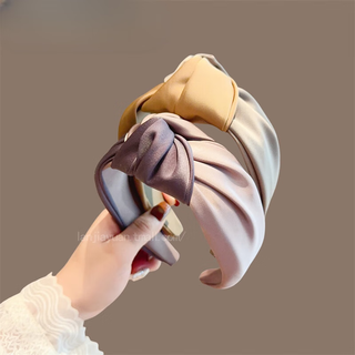 Biyun retro simple contrast color spliced headband, high-end knotted temperament headband, fashionable and versatile for going out with hairpins for women. combination pack - purple knotted headband + yellow knotted hair