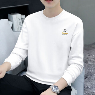 Kuluoge high-end brand sweatshirt men's trendy brand ins round neck bottoming shirt 2025 spring, autumn and winter new loose casual long-sleeved t-shirt white regular l (131-149jin jin equals 0.5 kg)