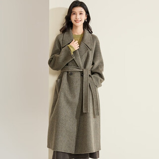 Jinju 100% pure wool double-sided woolen coat suit collar autumn and winter warm long women's woolen coat dark gray m