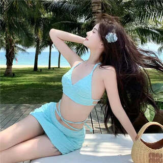 Omom2025 spring and summer new fashion sexy bikini swimsuit women's three-piece set bikini beach seaside swimsuit blue m (101-115jin jin equals 0.5 kg)