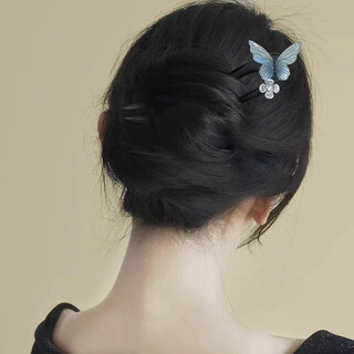 Qimei love magnolia butterfly u-shaped sandalwood hairpin women's new chinese style ancient style hanfu hairpin hairpin super fairy flower hairpin hairpin blue butterfly flower hairpin