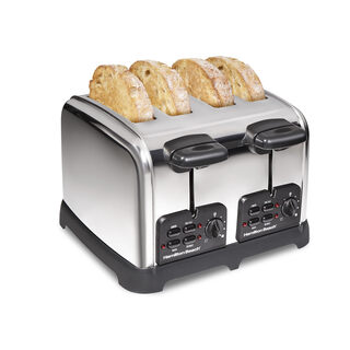 Hamilton beach 4-slice stainless steel toaster, wide slot design, bagel defrosting function, single slice even toasting, automatic lifting of buns, home breakfast toaster