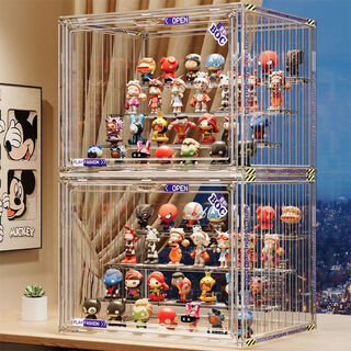 Xingyou blind box storage display rack large capacity stepped bubble mart display box dust-proof figure display cabinet extra large - transparent white - four levels