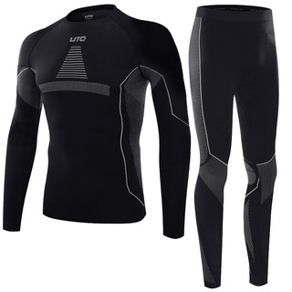 Uto outdoor sports functional underwear set warm ski quick-drying clothing men's running tight compression clothing women men's black gray (energy support style) l