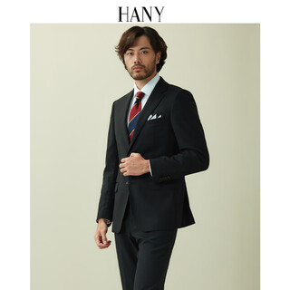 Hany (hany) high-end craftsmanship pure wool suit suit for men's wedding, groom's wedding, black high-end business suit for men, onius black, flat lapel 7.8cm, fitted version 46 for trousers, please contact customer service to select the size