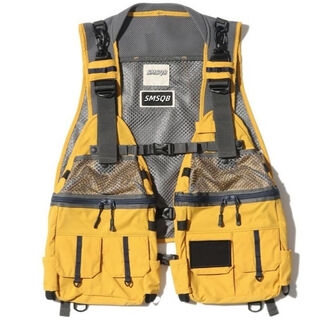 Moriye japanese retro style angler vest outdoor functional fishing vest multi-functional lightweight waterproof vest for men and women yellow m