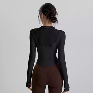 Yoga girl high-end yoga clothing suit with chest pad, long-sleeved pilates training sports suit, black top + maroon trousers xl (125-145jin jin equals 0.5kg)