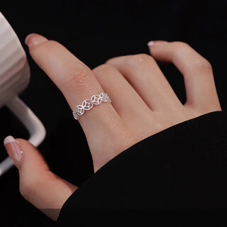 Qi xiaomi 999 pure silver copper coin ring girls open ring vegetarian ring index finger ring high-end niche design ring for girlfriend 999 silver copper coin ring opening adjustable