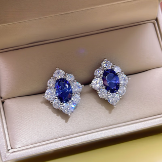 Henglijia 3 carat simulated tanzanite sapphire earrings for women, small, exquisite and high-end, internet celebrity high carbon diamond 925 sterling silver e82 tanzanite blue earrings
