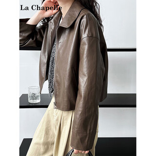 La chapelle brown maillard short leather jacket women's 2025 spring new casual fashion motorcycle jacket women brown m -90-105jin jin is equal to 0.5 kg