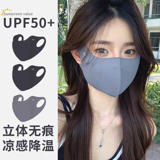 Memaru eye protection ice silk high-looking sunscreen mask for women 3d three-dimensional sunshade full face anti-uv summer sunscreen mask 2 pieces of cloud black + 1 piece of mocha gray