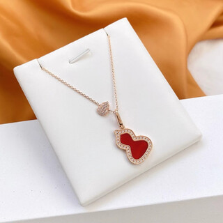 Juke moissanite gourd fulu necklace 18k rose gold au750 red agate clavicle chain diamond light luxury pendant red agate 18k rose gold