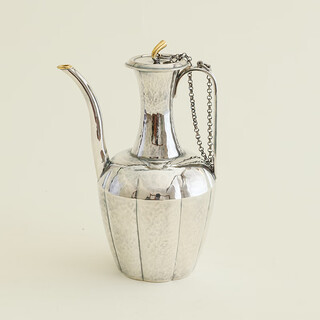 Century-old lu yi sterling silver wine warmer and wine dispenser, high-end liquor dispenser, antique style, high-looking, light luxury style, large wine jug & large wine warmer & 6 silver wine glasses for home use