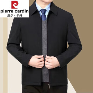 Pierre cardin 2024 spring and autumn high quality lapel business casual jacket middle-aged and elderly coat fashionable men's dad executive top black zipper style l 170 110-125jin jin is equal to 0.5 kg