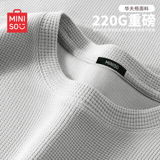 Miniso waffle long-sleeved t-shirt men's 220g heavyweight round neck spring and autumn wear-resistant and wrinkle-resistant bottoming shirt light gray l