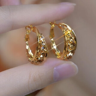 Snqp round face and big face are suitable for earrings, gold-encrusted diamond earrings, women's new light luxury niche 925 silver needle earrings