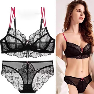 Victoria palace elegant bra sexy underwear ultra-thin lace breathable sponge-free bra set transparent temptation bra black 75b 34