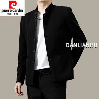 Pierre cardin handsome new chinese tunic jacket men's spring and autumn 2025 new casual stand-up collar suit jacket black 3xl 148-159jin jin is equal to about 0.5 kg