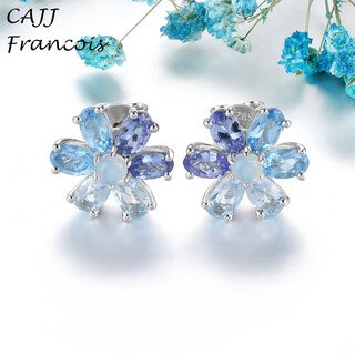 Cajj francois huahua colorful treasure earrings, opal tanzanite topaz 925 silver, give as a gift for your own wear, natural colorful treasure jewelry, huahua earrings