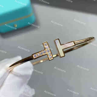 Changju accessorie//correct version bracelet light luxury high-end women's bracelet gift necklace 18k half diamond double t bracelet (correct version)