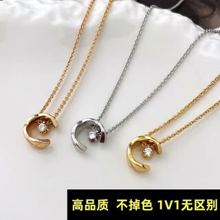 Fujiu rhombus rose gold necklace 925 silver plated 18k gold pendant simple temperament light luxury ins niche high-end style silver